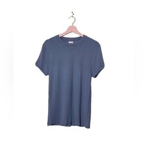 Zara blue top womens Medium crew neck lux tight‎ knit short sleeve t-shirt